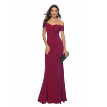 Load image into Gallery viewer, Elegant Off Shoulder Bridesmaid Dress With Slit Long Maxi Style