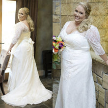 Load image into Gallery viewer, Modern Plus Size Wedded Dress With Lace Sleeves Custom Made - A Thrifty Bride Shop