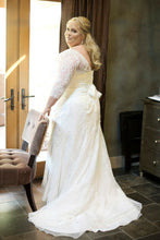Load image into Gallery viewer, Modern Plus Size Wedded Dress With Lace Sleeves Custom Made - A Thrifty Bride Shop