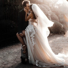 Load image into Gallery viewer, Sexy Modern High Split Sleeveless Long Country/City Wedding Dress Sweetheart Appliques Lace Beading - A Thrifty Bride Shop