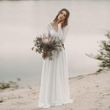 Load image into Gallery viewer, The Sales Rack-Elegant Bridal Dress Long Sleeve Lace Top Chiffon With V Neck And Backless With Sweep Train - A Thrifty Bride Shop