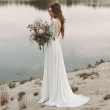 Load image into Gallery viewer, The Sales Rack-Elegant Bridal Dress Long Sleeve Lace Top Chiffon With V Neck And Backless With Sweep Train - A Thrifty Bride Shop