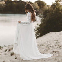 Load image into Gallery viewer, The Sales Rack-Elegant Bridal Dress Long Sleeve Lace Top Chiffon With V Neck And Backless With Sweep Train - A Thrifty Bride Shop