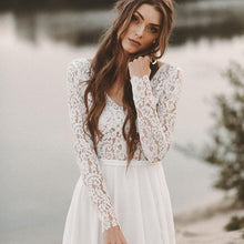 Load image into Gallery viewer, The Sales Rack-Elegant Bridal Dress Long Sleeve Lace Top Chiffon With V Neck And Backless With Sweep Train - A Thrifty Bride Shop