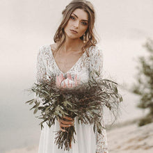 Load image into Gallery viewer, The Sales Rack-Elegant Bridal Dress Long Sleeve Lace Top Chiffon With V Neck And Backless With Sweep Train - A Thrifty Bride Shop