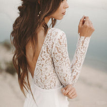 Load image into Gallery viewer, The Sales Rack-Elegant Bridal Dress Long Sleeve Lace Top Chiffon With V Neck And Backless With Sweep Train - A Thrifty Bride Shop