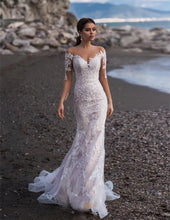 Load image into Gallery viewer, Seductive White/Ivory Mermaid Wedding Dress Long Sleeve Lace Appliques Custom Made - A Thrifty Bride Shop