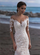 Load image into Gallery viewer, Seductive White/Ivory Mermaid Wedding Dress Long Sleeve Lace Appliques Custom Made - A Thrifty Bride Shop