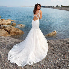 Load image into Gallery viewer, Sexy Mermaid Wedding Dress Spaghetti Straps Luxuriously Made Tulle Skirt And Low Cut Back - A Thrifty Bride Shop