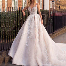Load image into Gallery viewer, 2020 Romantic Luxury Lace And Appliques Wedding Dress With Sexy Illusion Back - A Thrifty Bride Shop