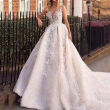 Load image into Gallery viewer, 2020 Romantic Luxury Lace And Appliques Wedding Dress With Sexy Illusion Back - A Thrifty Bride Shop