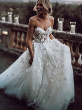Load image into Gallery viewer, Beautiful Bohemian Wedding Dress Appliqued With 3D Flowers Tiered Tulle Skirt A-Line Bodice Very Dramatic