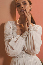 Load image into Gallery viewer, 2020 Long Sleeve Bohemian Backless V Neck Lace Appliqued Chiffon Wedding Dress - A Thrifty Bride Shop
