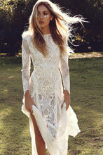 Load image into Gallery viewer, Bohemian Inspired Lace Long Sleeve Ivory Beach Wedding Dress
