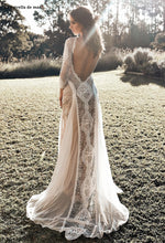 Load image into Gallery viewer, Bohemian Inspired Lace Long Sleeve Ivory Beach Wedding Dress