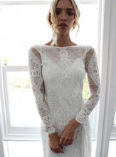 Load image into Gallery viewer, Bohemian Inspired Lace Long Sleeve Ivory Beach Wedding Dress