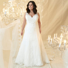 Load image into Gallery viewer, Sexy Plus Size Deep V Neck With Beading And Applique Lace Bridal Gown Has Sweep Train