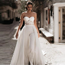 Load image into Gallery viewer, Jumpsuit Wedding Dress with Detachable Train Sweetheart Satin Lace Appliques - A Thrifty Bride Shop