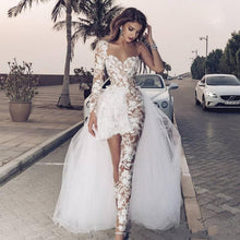 Load image into Gallery viewer, Jumpsuits Boho Wedding Dress With Lace Appliques One Shoulder And Lace Overskirt - A Thrifty Bride Shop