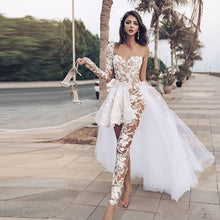Load image into Gallery viewer, Jumpsuits Boho Wedding Dress With Lace Appliques One Shoulder And Lace Overskirt - A Thrifty Bride Shop