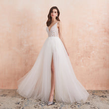 Load image into Gallery viewer, The-Sales Rack Sexy High Split Beaded Low Cut A Line Backless Bridal Gown
