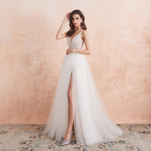 Load image into Gallery viewer, The-Sales Rack Sexy High Split Beaded Low Cut A Line Backless Bridal Gown
