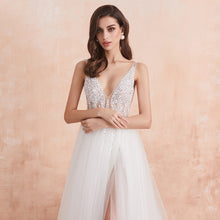 Load image into Gallery viewer, The-Sales Rack Sexy High Split Beaded Low Cut A Line Backless Bridal Gown
