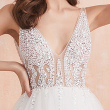 Load image into Gallery viewer, The-Sales Rack Sexy High Split Beaded Low Cut A Line Backless Bridal Gown