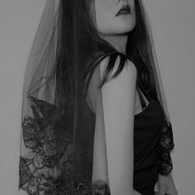 Load image into Gallery viewer, One-Layer  Black Veil Embroidery Floral Lace Trim Bridal Hair Accessories
