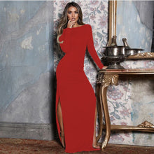 Load image into Gallery viewer, Long Sleeve Elegant Party/Bridal Maxi Dress Side High Split Backless And Sexy