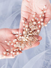 Load image into Gallery viewer, Trendy Leaf Pearl Rose Gold Bridal Hair Comb Headpiece Accessory