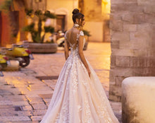 Load image into Gallery viewer, Stunning Backless Wedding Dress With A-line Bodice Cap Sleeves And 3D Appliques Features Tulle And Lace Beading On Plush Skirt