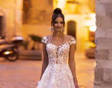 Load image into Gallery viewer, Stunning Backless Wedding Dress With A-line Bodice Cap Sleeves And 3D Appliques Features Tulle And Lace Beading On Plush Skirt