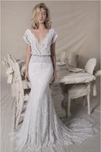 Load image into Gallery viewer, Stunning And Sexy Featuring Deep V Neck Short Sleeves Lace And Sequences Bohemian Beach Wedding Dress
