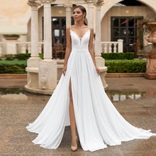 Load image into Gallery viewer, The Sales-Rack Charming Spaghetti Straps Boho Bridal Gown Side Split Made In Chiffon Features Sexy Back