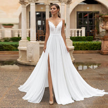 Load image into Gallery viewer, The Sales-Rack Charming Spaghetti Straps Boho Bridal Gown Side Split Made In Chiffon Features Sexy Back