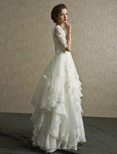 Load image into Gallery viewer, Vintage Wedding Dress With Half Sleeves Organza Appliques And Lots Of Floor Length Ruffles In Skirt