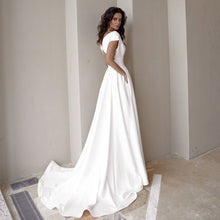 Load image into Gallery viewer, Modest V-Neck Wedding Dress With Short Sleeves Sweep Train High Slit And Pockets