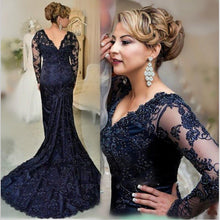 Load image into Gallery viewer, Charming Dark Navy Lace Mermaid Long Sleeve Mother of the Bride