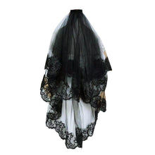 Load image into Gallery viewer, One-Layer  Black Veil Embroidery Floral Lace Trim Bridal Hair Accessories