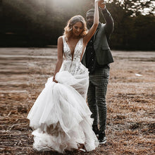 Load image into Gallery viewer, Sexy V-Neck Illusion Wedding Dress Boho Inspired With Lace Appliques