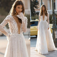 Load image into Gallery viewer, Sexy And Sophisticated Wedding Dress Features Deep V Neck Backless And 3D Floral Lace Appliques
