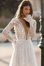 Load image into Gallery viewer, Sexy And Sophisticated Wedding Dress Features Deep V Neck Backless And 3D Floral Lace Appliques