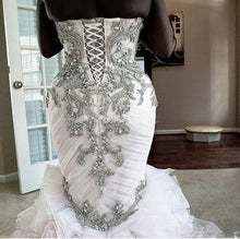 Load image into Gallery viewer, Crystal Mermaid Wedding Dress available in Plus Sizes Features Sweetheart Lace-up Corset