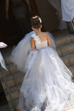 Load image into Gallery viewer, Flower Girl Dress With Little Petals On Bodice And Tutu Skirt With Train Tulle Couture Inspired - A Thrifty Bride Shop