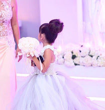 Load image into Gallery viewer, Flower Girl Dress With Little Petals On Bodice And Tutu Skirt With Train Tulle Couture Inspired - A Thrifty Bride Shop