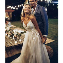 Load image into Gallery viewer, The Sales Rack-Bohemian Bride Dress Appliqued with Flowers Tulle A-Line Sexy Backless - A Thrifty Bride Shop