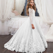 Load image into Gallery viewer, Elegant Lace Long Sleeves Flower Girl Dress With Court Train - A Thrifty Bride Shop
