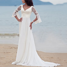 Load image into Gallery viewer, Elegant Evening Party Beach Maxi Dress Deep V-Neck Lace Flower Zipper Petal Sleeve Bohemian Formal Dress Women Sexy Floor Solid 2019 - A Thrifty Bride Shop