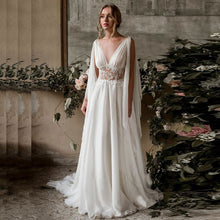 Load image into Gallery viewer, The Sales Rack-A-Line Beach Bohemian Bridal Dress Made In Chiffon With Lace Appliques - A Thrifty Bride Shop